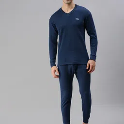 Lux Cottswool Men Plus Size Blue Solid Cotton Thermal Set-picture-49