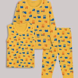 Kanvin Boys Yellow Printed Thermal Set-image-55