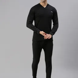 Lux Cottswool Men Black Solid Cotton Thermal Set-picture-24