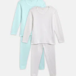 Kanvin Boys Turquoise Blue & White Set Of 2 Self Striped Thermal Set-6