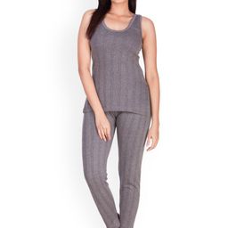 Dollar Ultra Women Charcoal Striped Patterned Cotton Thermal Set-image-12