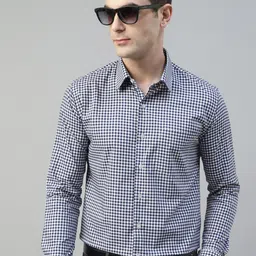 Hancock Standard Slim Fit Gingham Checks Wrinkle Resistant Cotton Formal Shirt-image-25