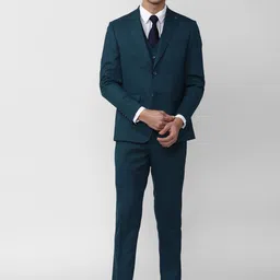 Peter England Elite Men Navy Blue Self Design Slim Fit 3 Piece Formal  Suits-image-81