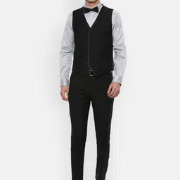 Louis Philippe Gods & Kings Men Black Checked Slim-Fit Single-Breasted Formal Three-Piece Suit-image-50