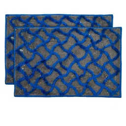 Kuber Industries Set of 2 Blue Textured Velvet Anti-Skid Doormats-47