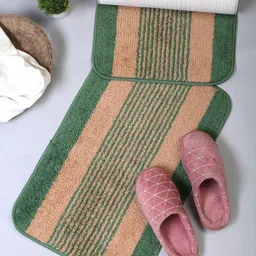 HOSTA HOMES Set Of 2 Brown & Green Striped Anti-Skid Doormats-7