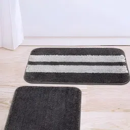 CAZIMO Grey & White 2 Pieces Striped Anti Skid Rectangular Doormats-56