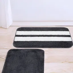 CAZIMO Grey & White 2 Pieces Striped Anti Skid Rectangular Doormats-31