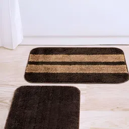 CAZIMO Brown & Beige 2 Pieces Striped Anti Skid Rectangular Doormats-17