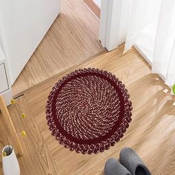 Kuber Industries Black & Red 2 Pieces Cotton Reversible Round Shape Feather Round Doormats-29