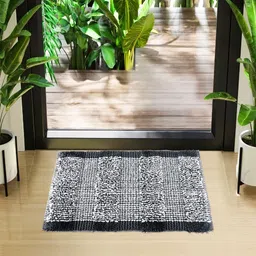 Kuber Industries Grey & White 2 Pieces Woven Design Microfiber Doormats-7
