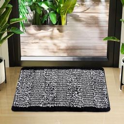 Kuber Industries Black & White Woven Design Microfiber Doormat-27