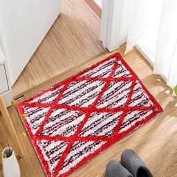 Kuber Industries Red & White 3 Pieces Woven Design Microfiber Doormats-39