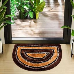 Kuber Industries Beige & Brown Woven Design Microfiber D Shape Fur Doormat-50