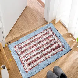 Kuber Industries Blue & White 2 Pieces Woven Design Dust Trapper Cotton Doormats-34