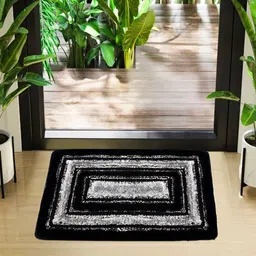 Kuber Industries Grey & Black Microfibre Square Fur Doormat-11