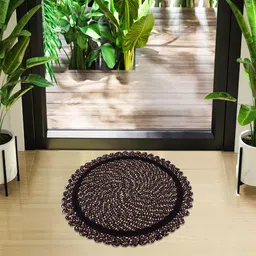 Kuber Industries Black & Red 2 Pieces Cotton Reversible Round Shape Feather Round Doormats image 5