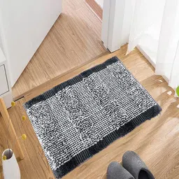 Kuber Industries Grey & White 2 Pieces Woven Design Microfiber Doormats image 3