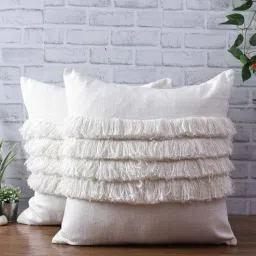 eyda White Viscose Textured 20x20 inches Cushion Covers (Pack of 2)-picture-9