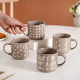 Ceramic Quirky Beige Stackable Cups Set Of 4-image-2