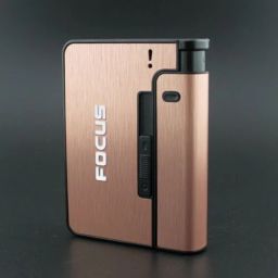 Focus Pioneer Rose Gold Cigarette Case with Portable Lighter I Ideal for 84mm long King Size Cigarette Pocket Lighter-28