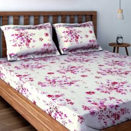 swayam White Floral 160 TC Cotton 1 Double King Size Bedsheet with 2 Pillow Covers-picture-25