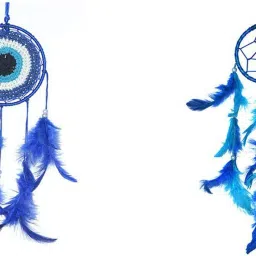 Evil Eye Wall Hanging and Small Car Hanging Dream Catcher Combo (Pack of 2) - for Cars/Rooms/Home Steel, Feather Dream Catcher-15