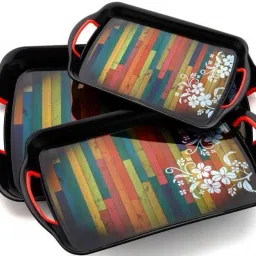 sorath ( Set of 3 Trays) lineing & flowers design Tray Serving Set (Pack of 3) Tray image 2