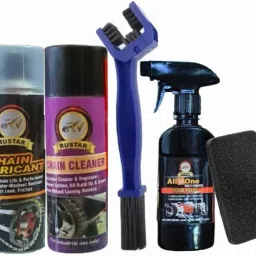 Combo of Chain Lube +Chain Cleaner (500ml each) +All In One Polish (250ml) with Cleaning Brush & Foam Applicator |Cleans| Shines & Protects Chain| Chain Oil-4