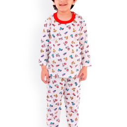 Superminis Kids White & Red Printed Pure Cotton Night suit-13
