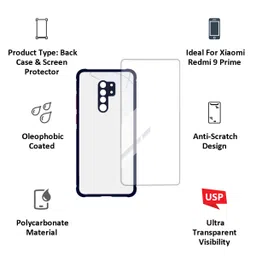 ARROW Hybrid Screen Protector & Polycarbonate Back Cover Combo for Xiaomi Redmi 9 Prime (Anti Scratch Design, Blue) image 3