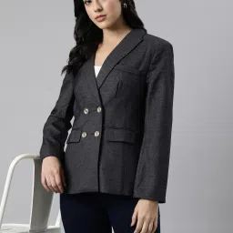 Women Self Design Double Breasted Casual Blazer-19