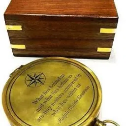 Antique Brass Compass 3" Engraved Compass with Wooden Box Compass-picture-29