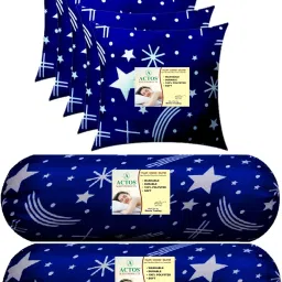 Combo Set Of 5 Cushion And 2 Microfibre Nature Bolster Pack of 7-image-61