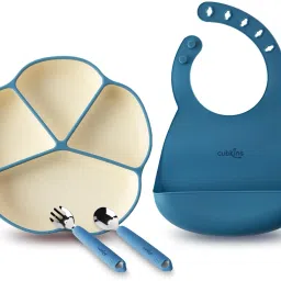 Silicone Suction Plate, Bib and Stainless Steel Spoon and Fork Set of 4 - 100% Food Grade Silicone-image-6
