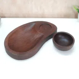 disoo fashions Brown Handpainted Wood Platter with Dip Bowl-picture-14