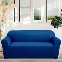 Cortina Blue Solid Polyester 1 Piece Sofa Cover With Arms-image-35