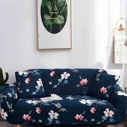 Lukzer Navy Blue & Pink Flower 3 Seater Sofa Cover With Arms-image-40