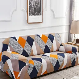 TONY STARK Beige & Orange Printed 1 Piece Sofa Cover With Arms-picture-37