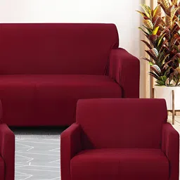 Stuff N' Fluff Maroon 3 Pieces 5 Seater Sofa Cover With Arms-62