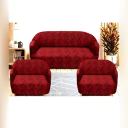 Stuff N' Fluff Rust 3 Pieces Printed 5 Seater Sofa Cover With Arms-61