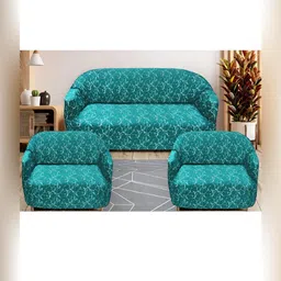 Stuff N' Fluff Teal & White 3 Pieces Printed 5 Seater Sofa Cover With Arms-21