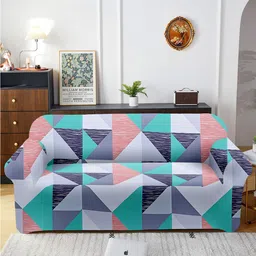 Aura Blue & Grey Printed Three Seater Sofa Cover With Arms-image-26