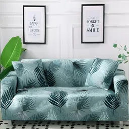 Lukzer Blue & White Printed 4 Seater Sofa Cover With Arms-image-45