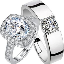 Silver Tone Crystal Studded Adjustable Couple Ring for girls and women Alloy Crystal Silver Plated Ring Set-image-41