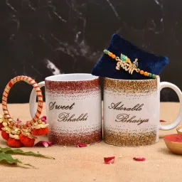 Designer Bhaiya Bhabhi Rakhi Set With Bhai Bhabhi Coffee Mug - Best Rakhi Mug Gift Assorted Rakhi, Mug, Greeting Card, Chawal Roli Pack Set-image-31