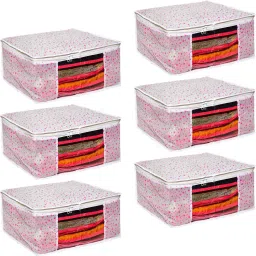 Tiarakrafts Saree Cover Storage Bag Organizer with Transparent Window Pack 6 PINK STAR Poly-canvas Laundry Bag-image-35