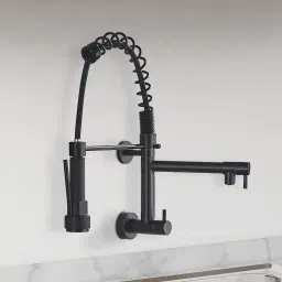 Designer Kitchen Sink Faucet With 2 Spout/Double Handle High Arc (360 degrees) Designer Sink Faucet Brass Wall Mount Sink Tap With 2 Spout/ Double Handle Kitchen Mixer Faucet-image-15