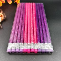 Pink Glitter Print Pencil with Top Eraser - Pack of 12Pc Pencil-12