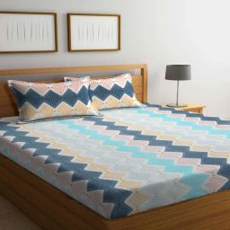 fabinaliv Multicolor Geometric 300 Tc Cotton Blend Double King Size Bedsheet With 2 Pillow Covers-picture-12